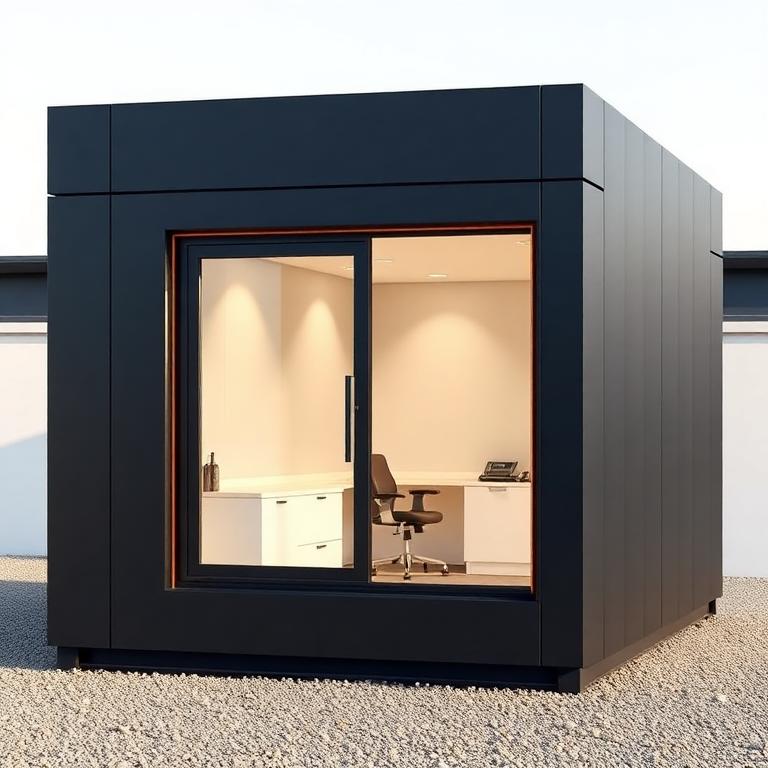 An AM Bay unit fitted out as a site office with a desk